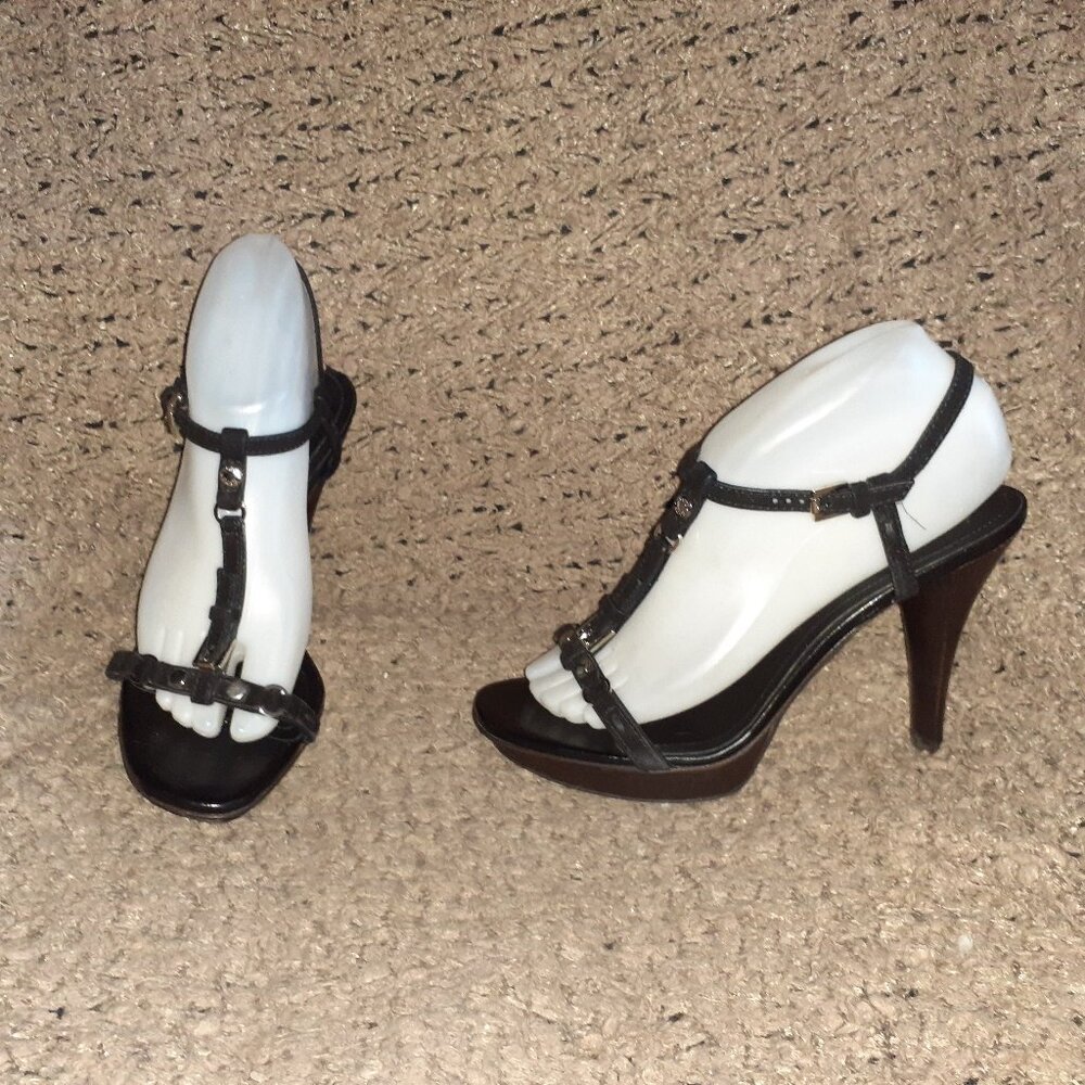 TOD'S-Black Suede T-Strap Strappy Studded Sandals-Sz 38.5/8-Excellent